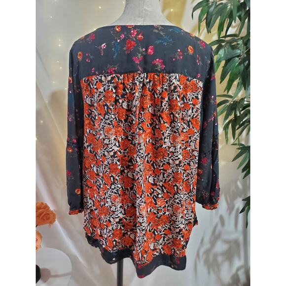 Caffé Marrakesh Floral 3/4 Sleeve Babydoll Boho Blouse Womens Sz 2X Hippie Top - Picture 3 of 10